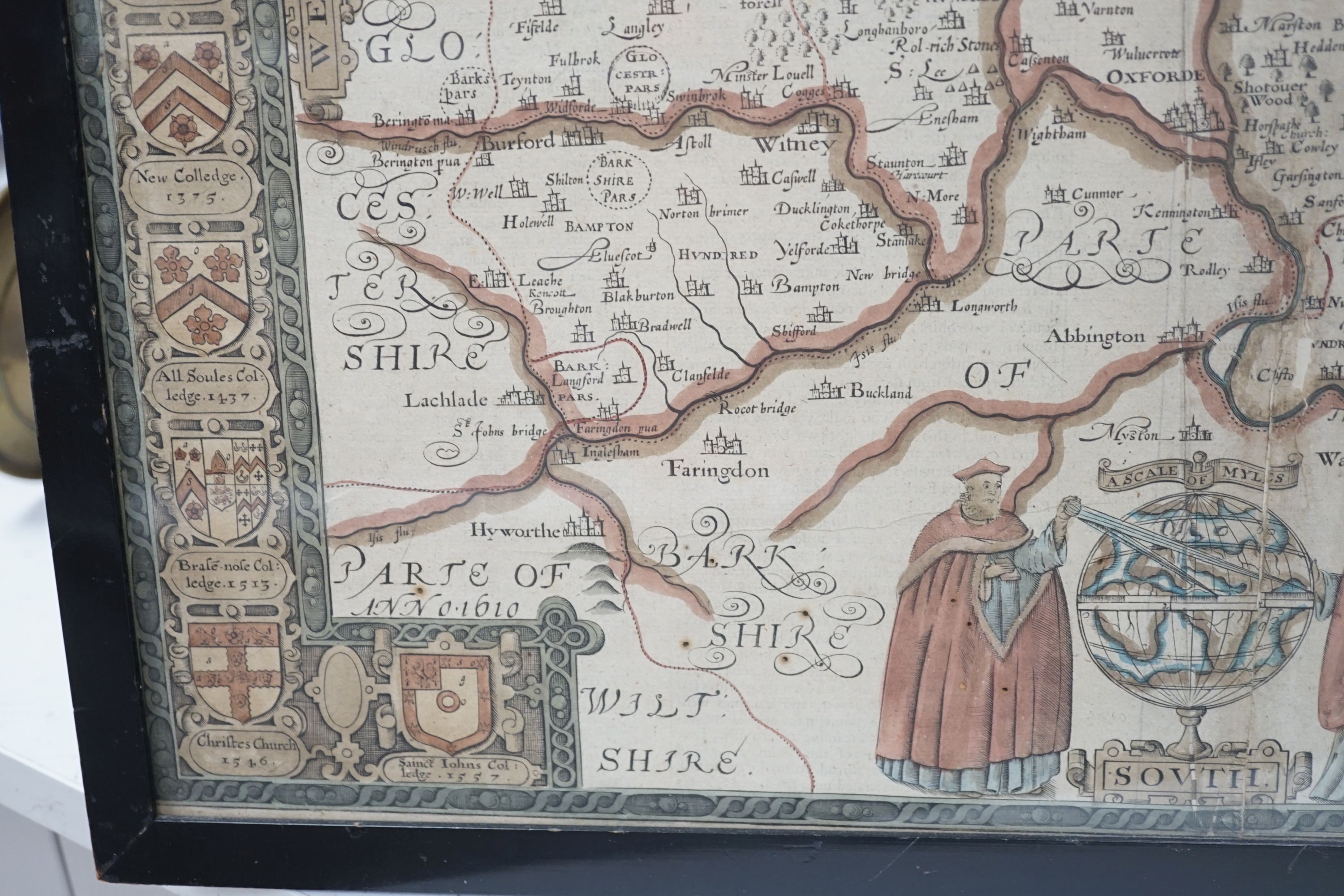 John Speed, coloured engraving, Map of Oxfordshire Described, 39 x 53cm